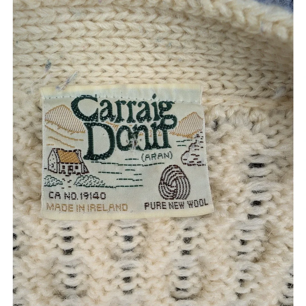 Carraig Donn Cable Knit Cardigan Womens XL Irish New Wool Rory Fisherman Vintage